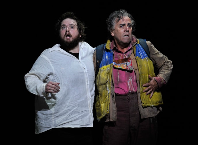 two men looking shocked in ENO's The Magic Flute