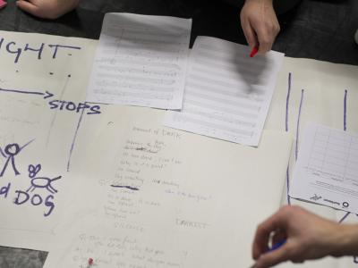 Pieces of paper with ideas for performances on