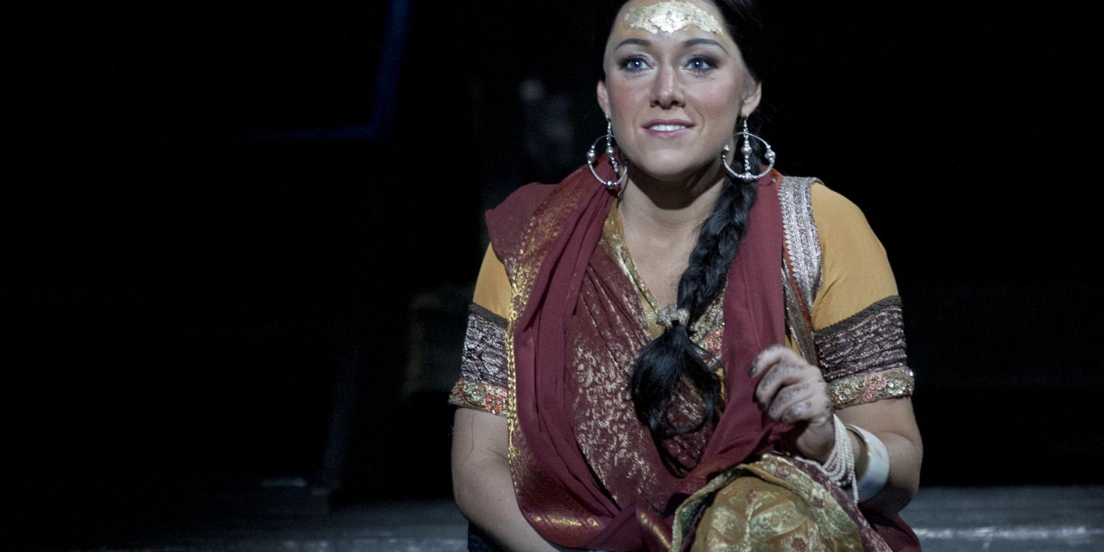 Sophie Bevan in Asian attire in ENO's The Pearl Fisher
