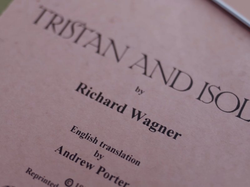 close up of the front cover of the score for Tristan and Isolde
