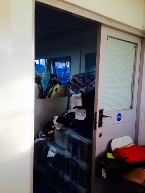 photo of boxes piled up backstage