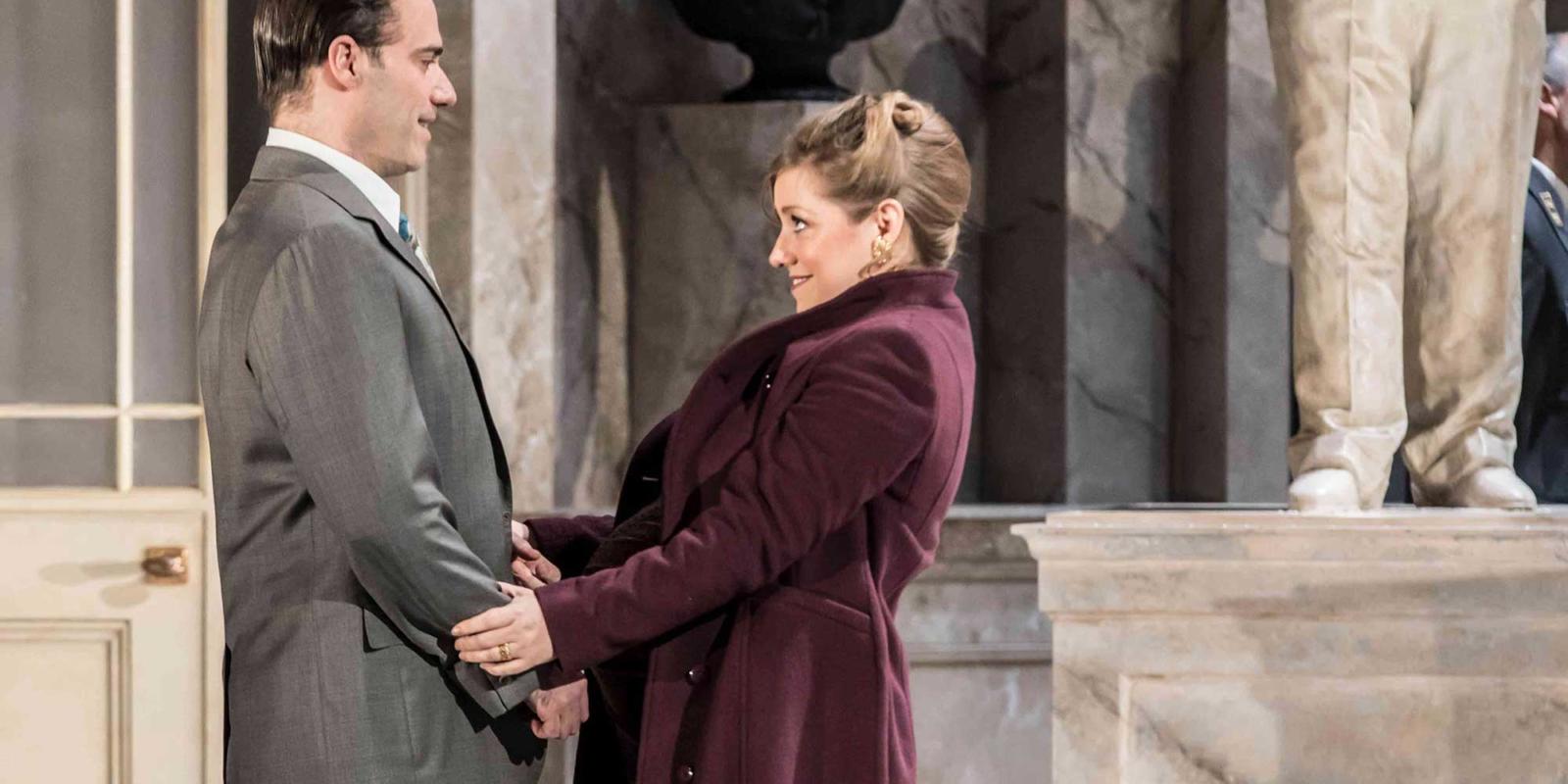 woman holding a man's hands and smiling in ENO's The Winter's Tale