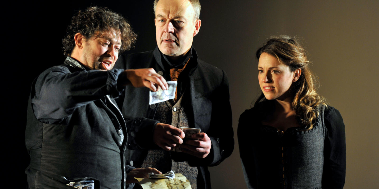 An image of David Stout, Jonathan Best and Mary Bevan in Fiona Shaw's 2014 production of The Marriage of Figaro