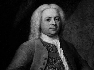 Black and white portrait of George Frideric Handel