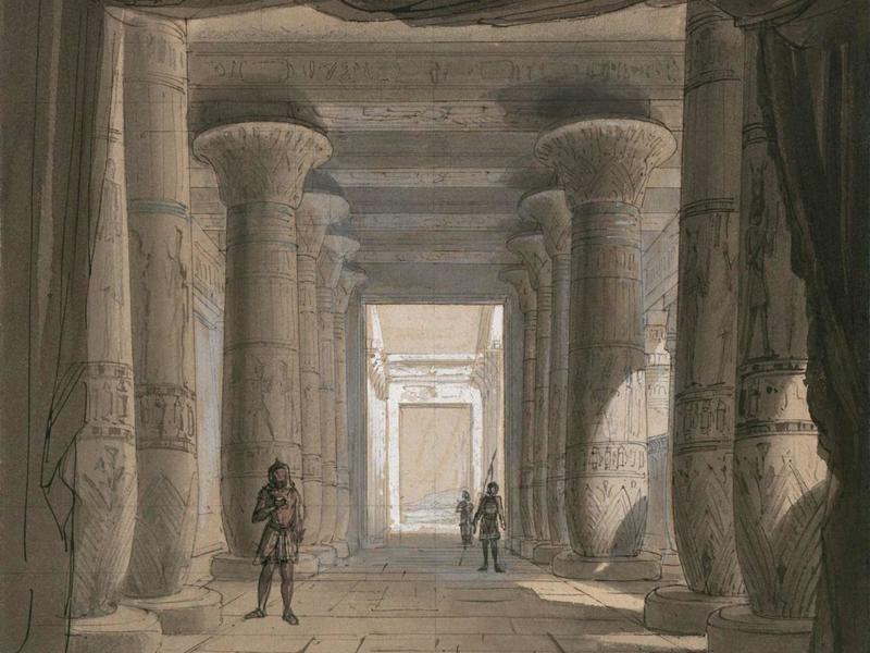 Set design by Philippe Chaperon for Act 1 Scene 2 of Aida by Verdi, 1871 Cairo