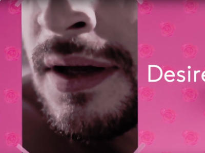 close up of mans mouth with the word desire