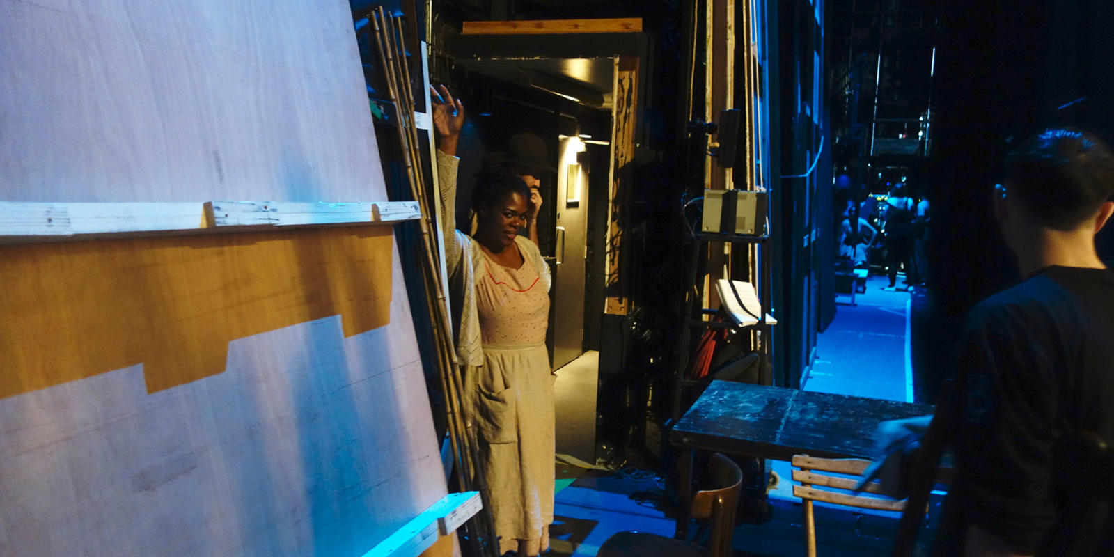 Sarah-Jane Lewis, who sings the role of Anne, waiting in the wings