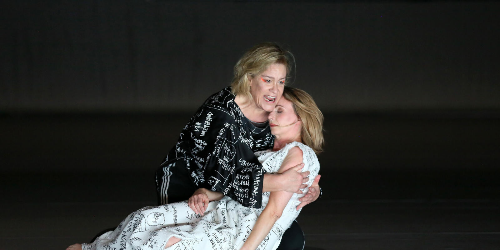 Sarah Tynan and Alice Coote embrace on stage