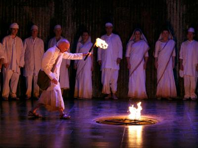 ENO Satayagraha: Man in white attending to a fire