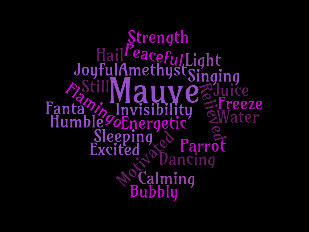 Image of a class word cloud for the colour 'mauve'