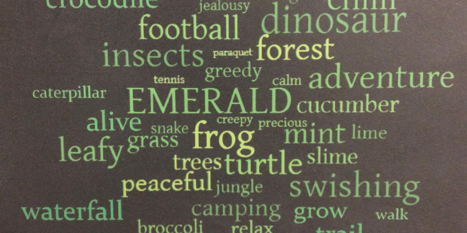 Image of a class word cloud for the colour 'emerald'