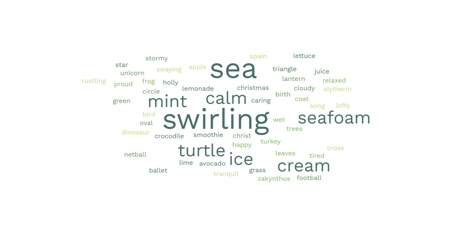 Image of a class word cloud for the colour 'seafoam'