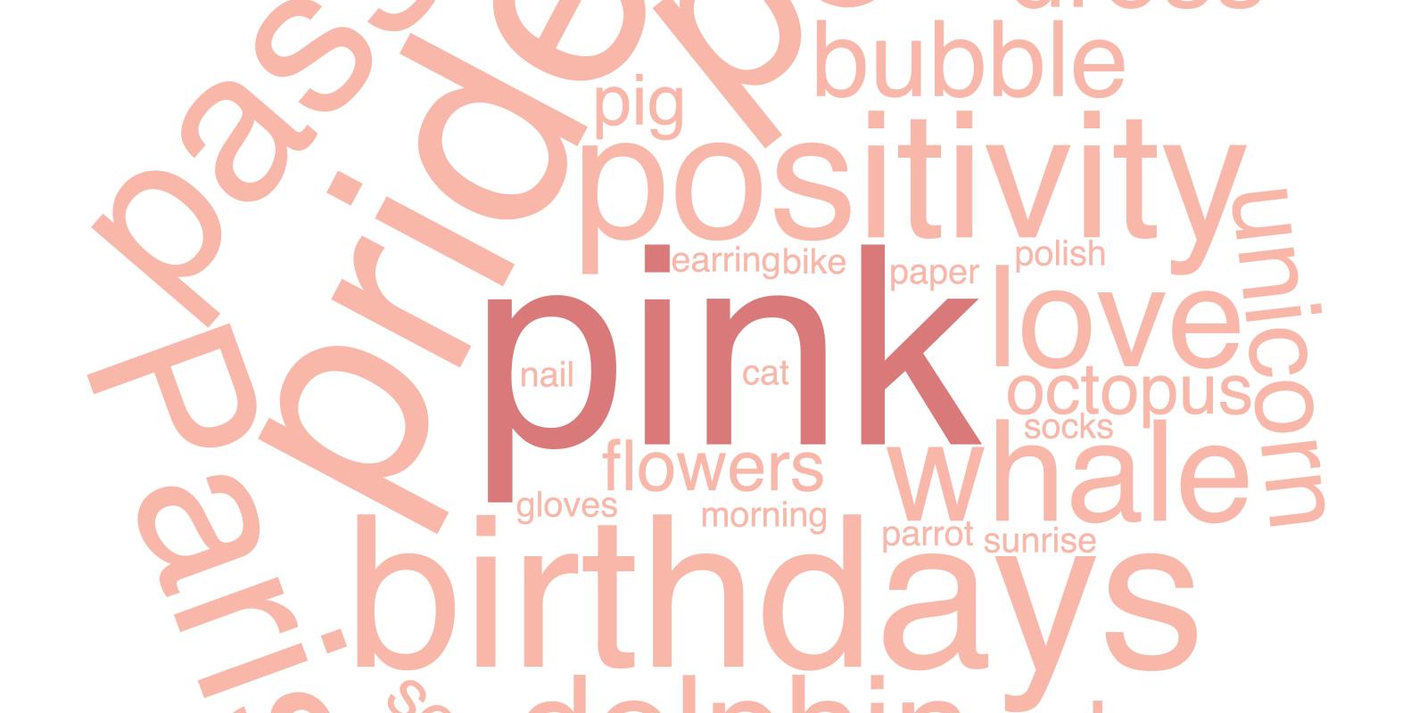 Image of a class word cloud for the colour 'pink'