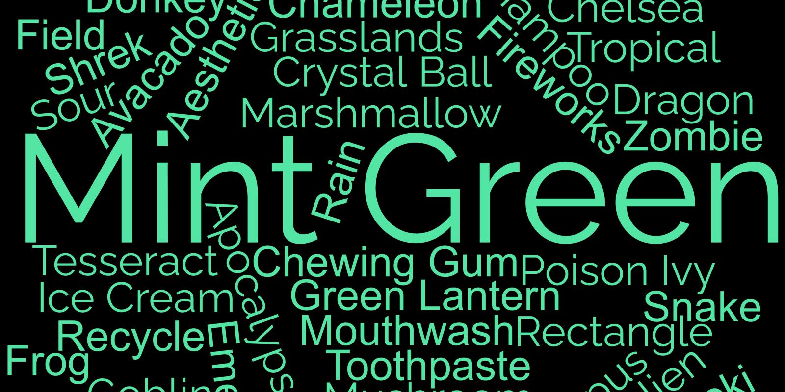 School pupils' word cloud on the colour "mint green"