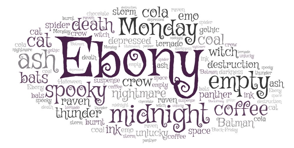School pupils' word cloud on the colour "ebony"