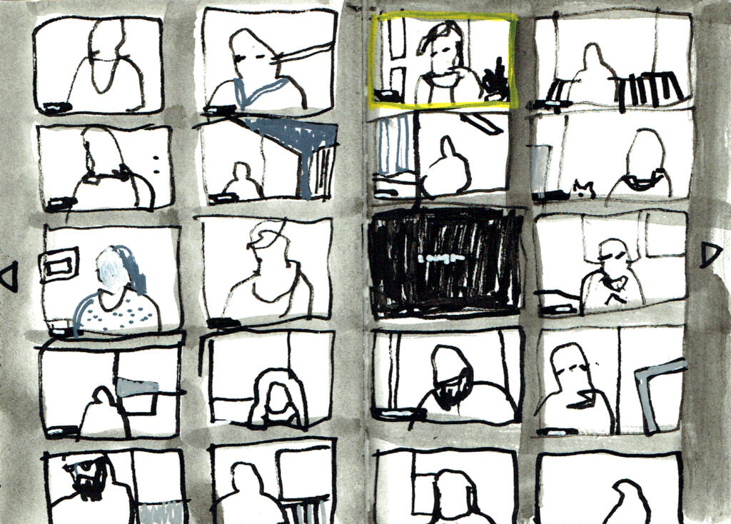 James Hobbs, a drawing of the ENO Breathe Zoom meeting