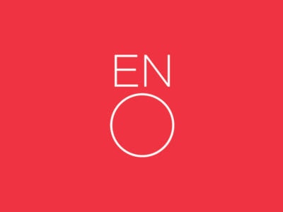 Feature sized ENO logo on red background