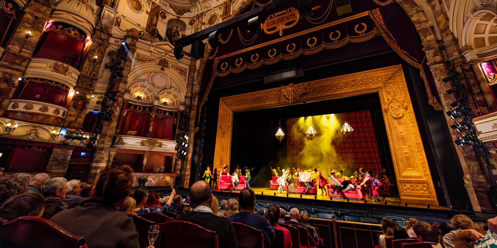 View from the auditorium of the stage of the London Coliseum during the Relaxed performance of ENO's Iolanthe---Wednesday 25 October 2023 © Lloyd Winters