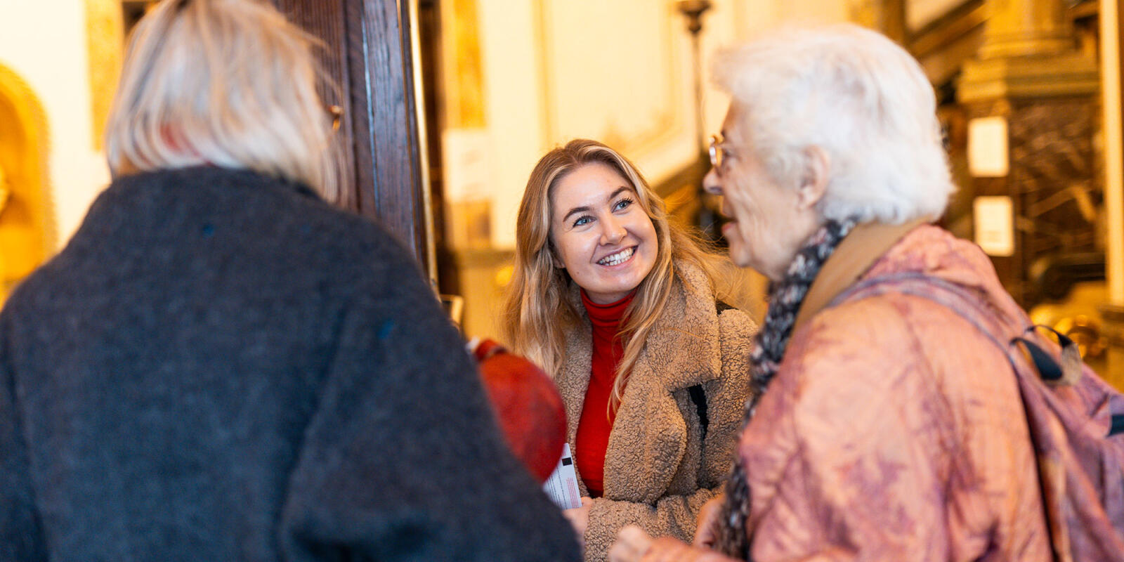 Audience members arriving in the foyer prior to the Relaxed performance of ENO's Iolanthe---Wednesday 25 October 2023 © Lloyd Winters