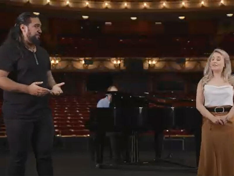 Screenshot from a video of Alexandra Oomens and Benson Wilson singing a duet from The Marriage of Figaro